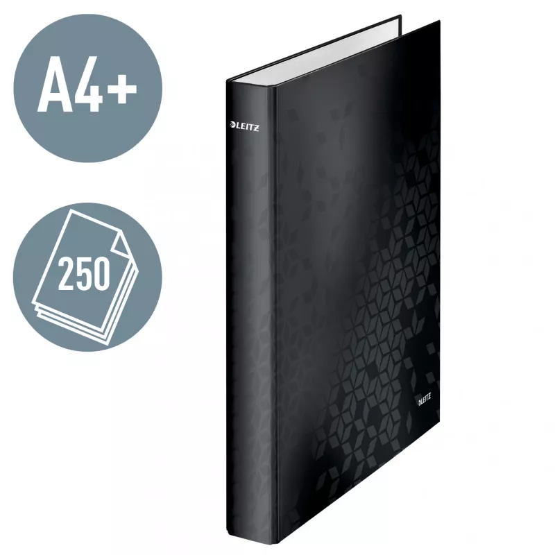 Leitz Ringbinder WOW Laminierter A4+ 2DR/25mm, A4+, D-Ring, Karton, Schwarz, 250 Blatt, 80 g/m²