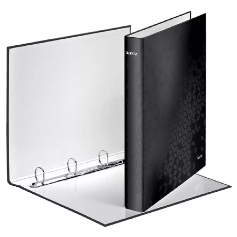 Leitz Ringbinder WOW laminiert A4+ 4DR/25 mm, A4, Rundring, Aufbewahrung, Karton, Schwarz, Glänzend