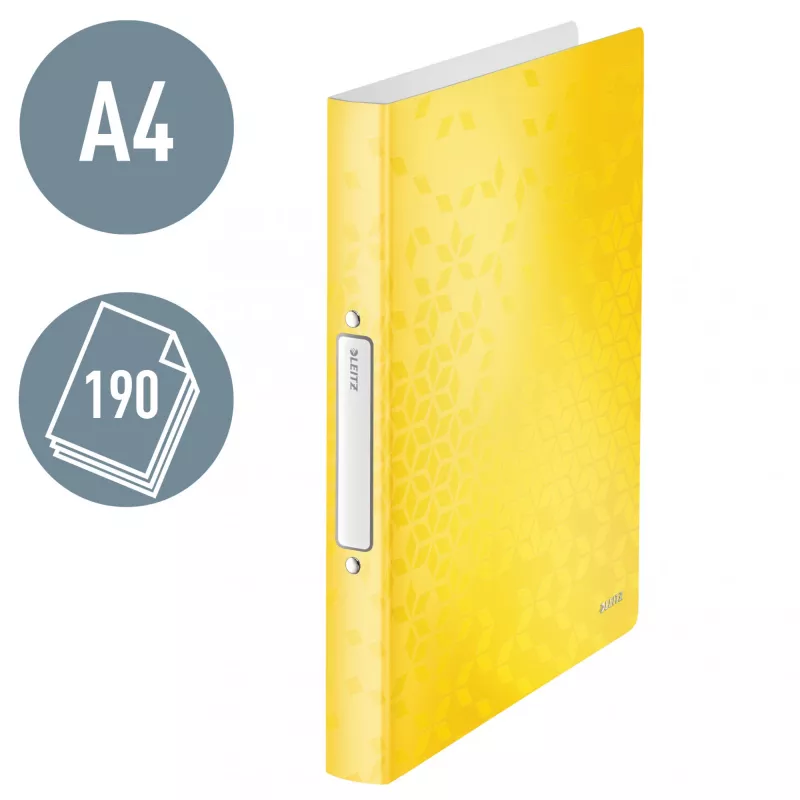 Leitz Ringbinder WOW PP A4 2RR/25mm, A4, Rundring, Polypropylen (PP), Gelb, 190 Blatt, 80 g/m²