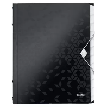 Leitz Trennbuch WOW PP 12 Tabs, Konventioneller Aktenordner, A4, Polypropylen (PP), Schwarz, Glänzend, 200 Blatt