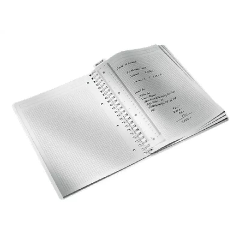 Leitz WOW Notizbuch A4 kariert, Wire-O-Bindung mit PP-Umschlag, Muster, Schwarz, A4, 80 Blatt, 80 g/m², kariertes Papier