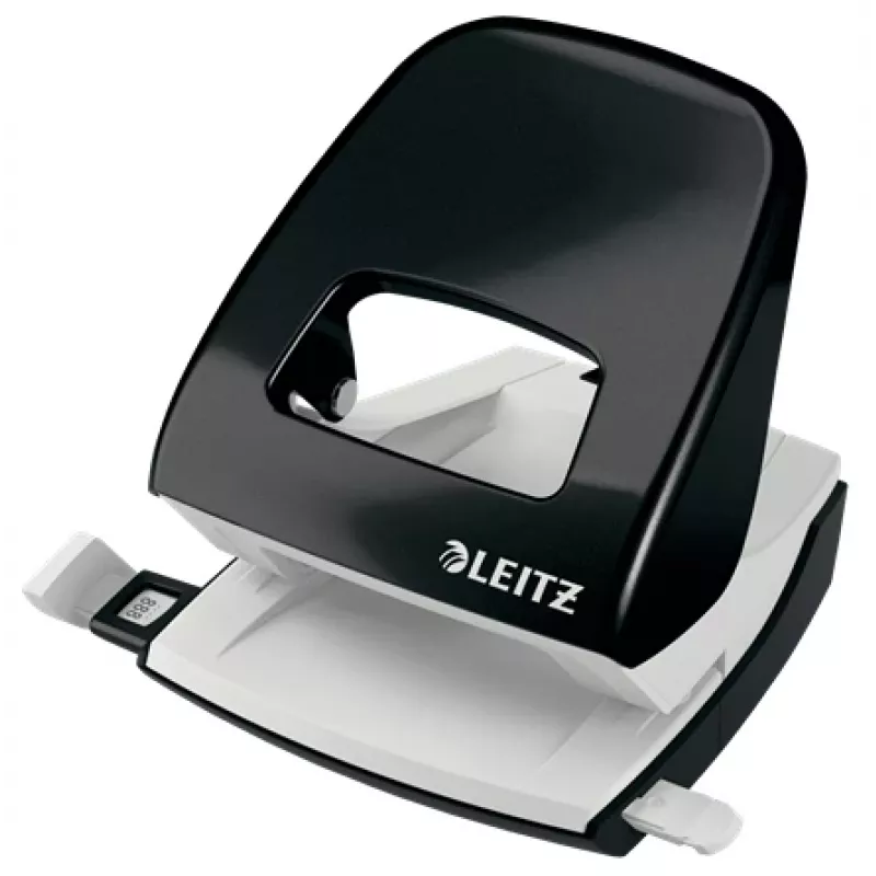Leitz Locher WOW 5008 Metall 2-fach / 30 Blatt, 30 Blatt, Schwarz, Weiß, Metall, 8 cm, 5,5 mm, A4, A5, A6, Folio, US-Quart, 8 x 8 x 8 cm