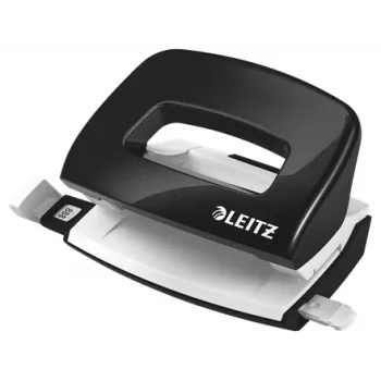 Leitz Locher WOW Mini 2-fach / 10 Blatt, 10 Blatt, Schwarz, Weiß, Kunststoff, 8 cm, 5,5 mm, A4, A5, A6, Folio, US-Quart, 8 x 8 x 8cm
