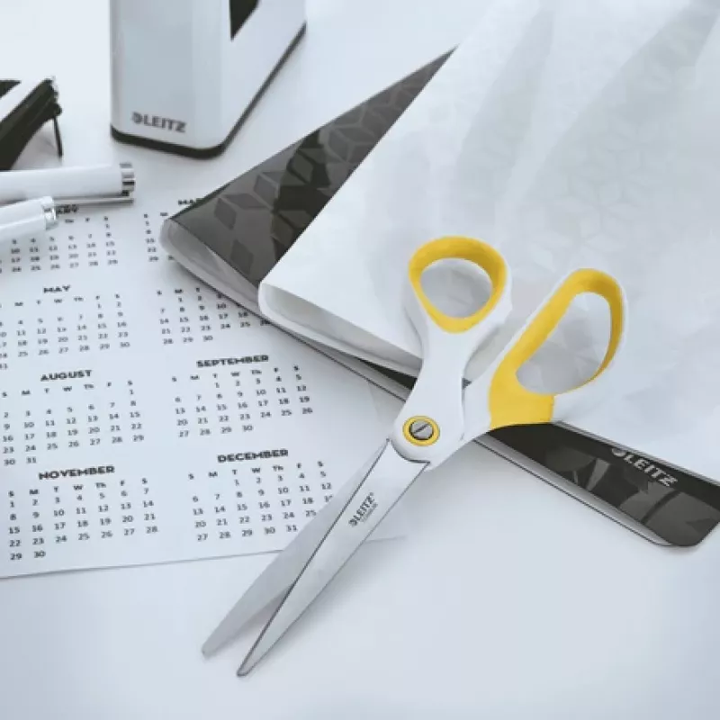 Leitz WOW Titanium Büroschere 205 mm, Erwachsene, Gerader Schnitt, Einzeln, Weiß, Gelb, Edelstahl, Büroschere