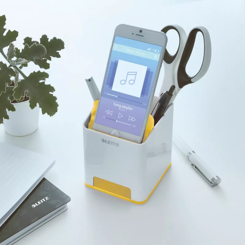 Leitz Sound Pen Holder WOW, Weiß, Gelb, Polystyrol, 90 mm, 101 mm, 100 mm, 140 g