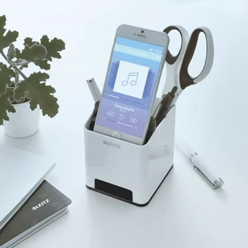 Leitz Sound Pen Holder WOW, Schwarz, Weiß, Polystyrol, 90 mm, 101 mm, 100 mm, 140 g
