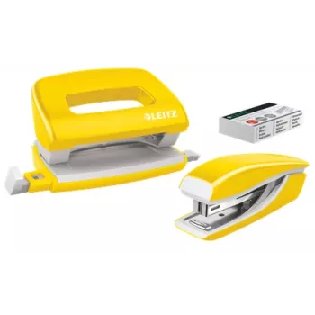Leitz Hefter- & Locher-Set Mini WOW, 10 Blatt, Gelb, P2, Metall, Kunststoff, 3,5 cm, 100 Heftklammern