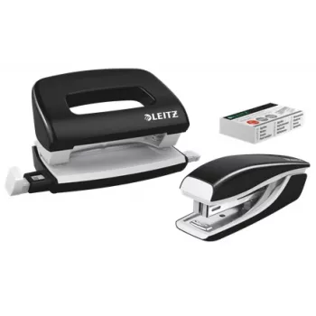 Leitz Tacker & Locher Set Mini WOW, 10 Blatt, Schwarz, P2, Metall, Kunststoff, 3,5 cm, 100 Heftklammern