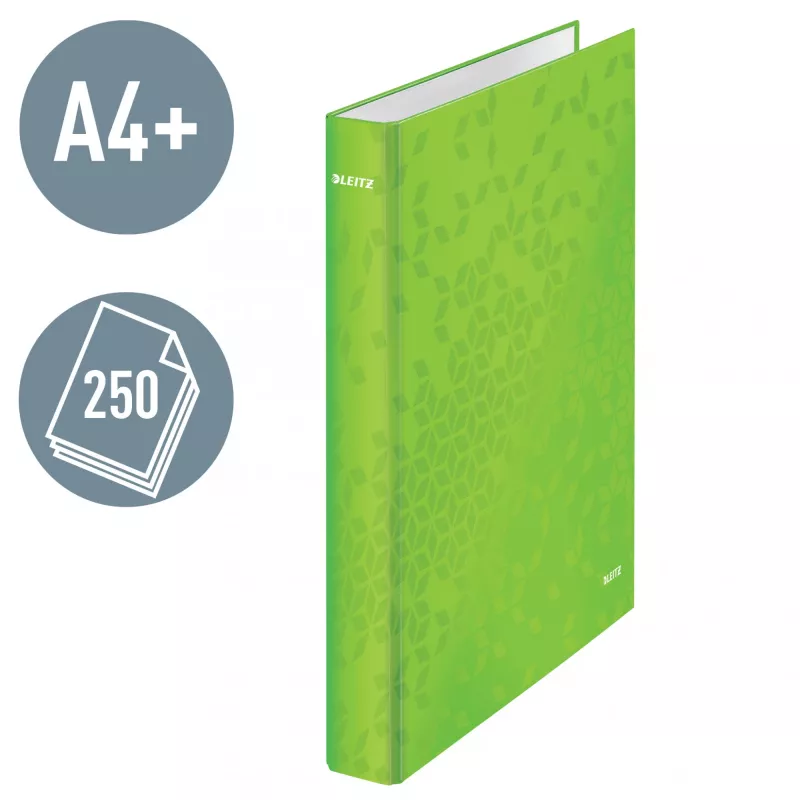 Leitz Ringbinder WOW Laminierter A4+ 2DR/25mm, A4+, D-Ring, Karton, Grün, 250 Blatt, 80 g/m²