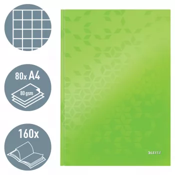 Leitz Notebook WOW A4 kariert mit Hardcover 90 g/m², 80 Blatt, Muster, Grün, A4, 80 Blatt, 80 g/m², kariertes Papier