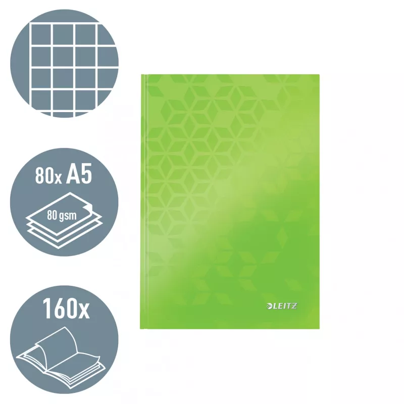 Leitz WOW Notizbuch A5 kariert mit Hardcover, Muster, Grün, A5, 80 Blatt, 80 g/m², kariert