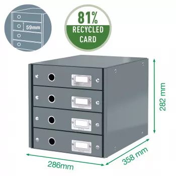 Leitz Click & Store WOW Schubladenschrank (4 Schubladen), Grün, Karton, 286 mm, 356 mm, 282 mm
