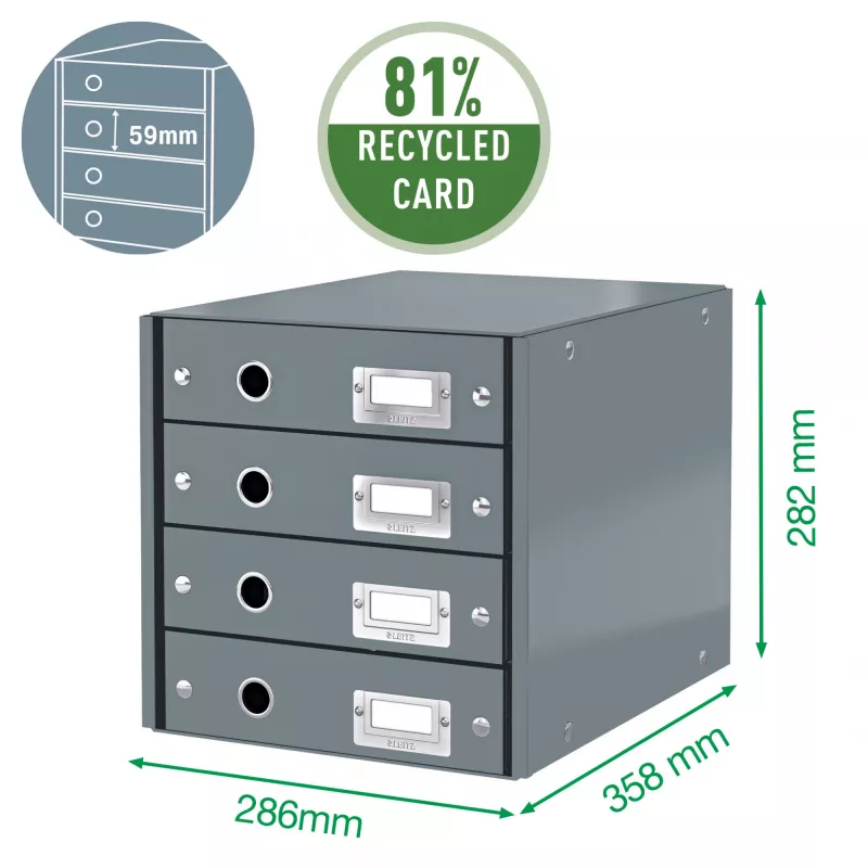 Leitz Click & Store WOW Schubladenschrank (4 Schubladen), Grün, Karton, 286 mm, 356 mm, 282 mm