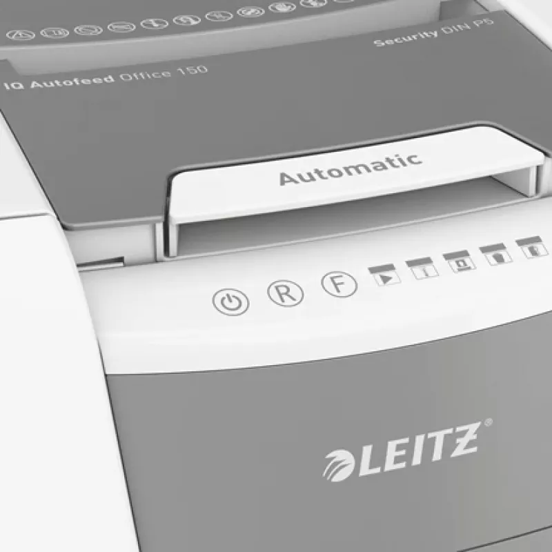Leitz IQ Autofeed Office 150 Automatischer Papierschredder P5, Mikroschnitt, 22 cm, 2 x 15 mm, 44 L, 500 Blatt, 55 dB