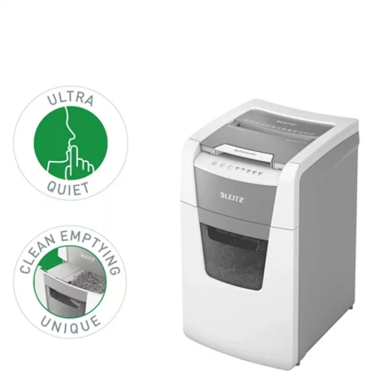 Leitz IQ Autofeed Office 150 Automatischer Papierschredder P5, Mikroschnitt, 22 cm, 2 x 15 mm, 44 L, 500 Blatt, 55 dB
