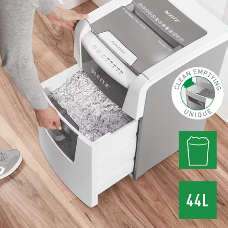 Leitz IQ Autofeed Office 150 Automatischer Papierschredder P5, Mikroschnitt, 22 cm, 2 x 15 mm, 44 L, 500 Blatt, 55 dB