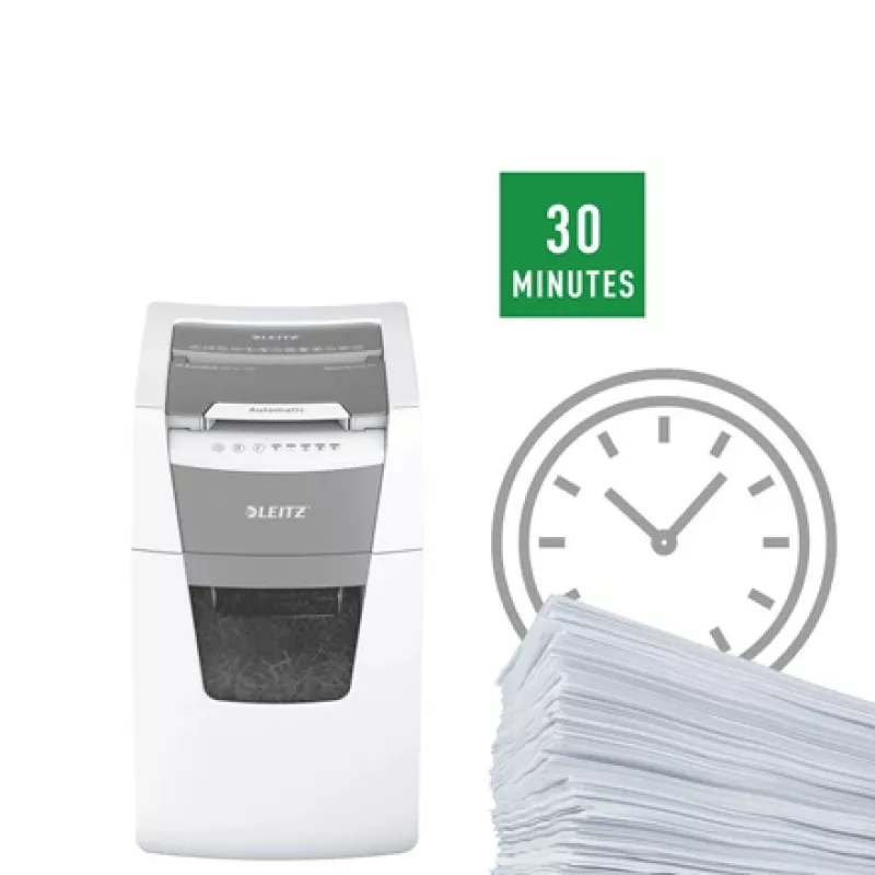 Leitz IQ Autofeed Office 150 Automatischer Papierschredder P5, Mikroschnitt, 22 cm, 2 x 15 mm, 44 L, 500 Blatt, 55 dB