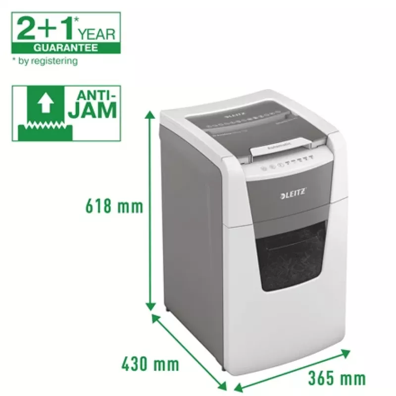 Leitz IQ Autofeed Office 150 Automatischer Papierschredder P5, Mikroschnitt, 22 cm, 2 x 15 mm, 44 L, 500 Blatt, 55 dB