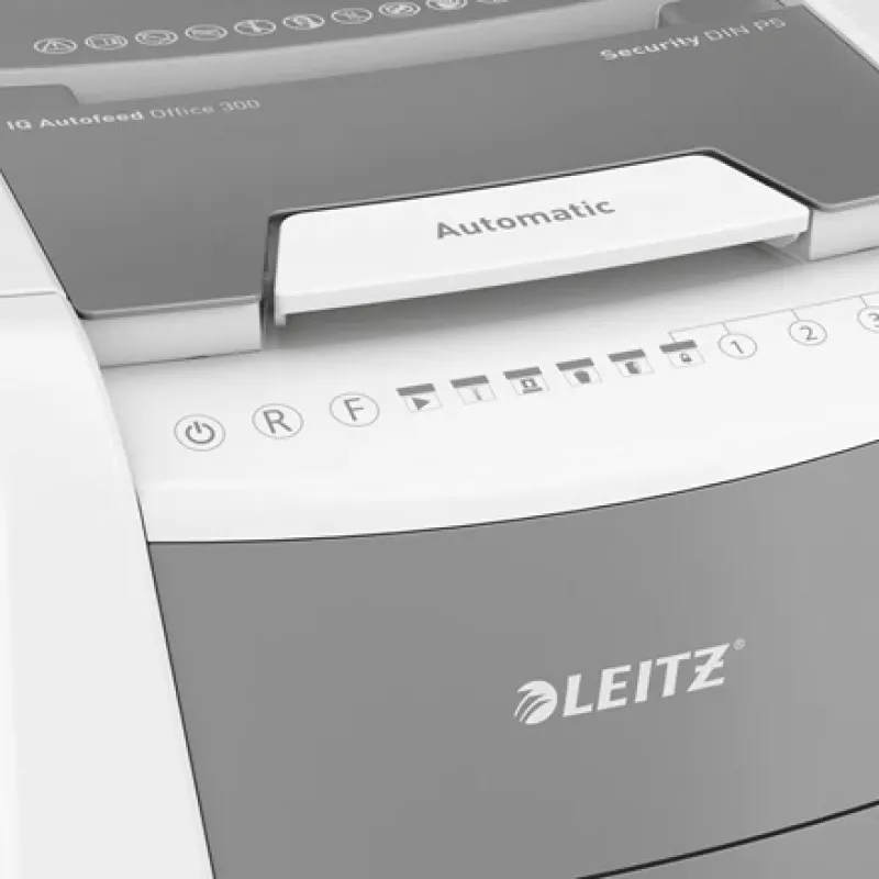 Leitz IQ Autofeed Office 300 Aktenvernichter P5, Mikroschnitt, 22 cm, 2 x 15 mm, 60 L, 700 Blatt, 55 dB