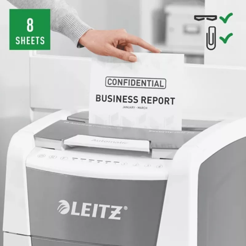 Leitz IQ Autofeed Office 300 Aktenvernichter P5, Mikroschnitt, 22 cm, 2 x 15 mm, 60 L, 700 Blatt, 55 dB