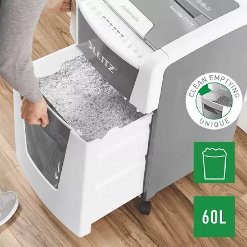 Leitz IQ Autofeed Office 300 Aktenvernichter P5, Mikroschnitt, 22 cm, 2 x 15 mm, 60 L, 700 Blatt, 55 dB