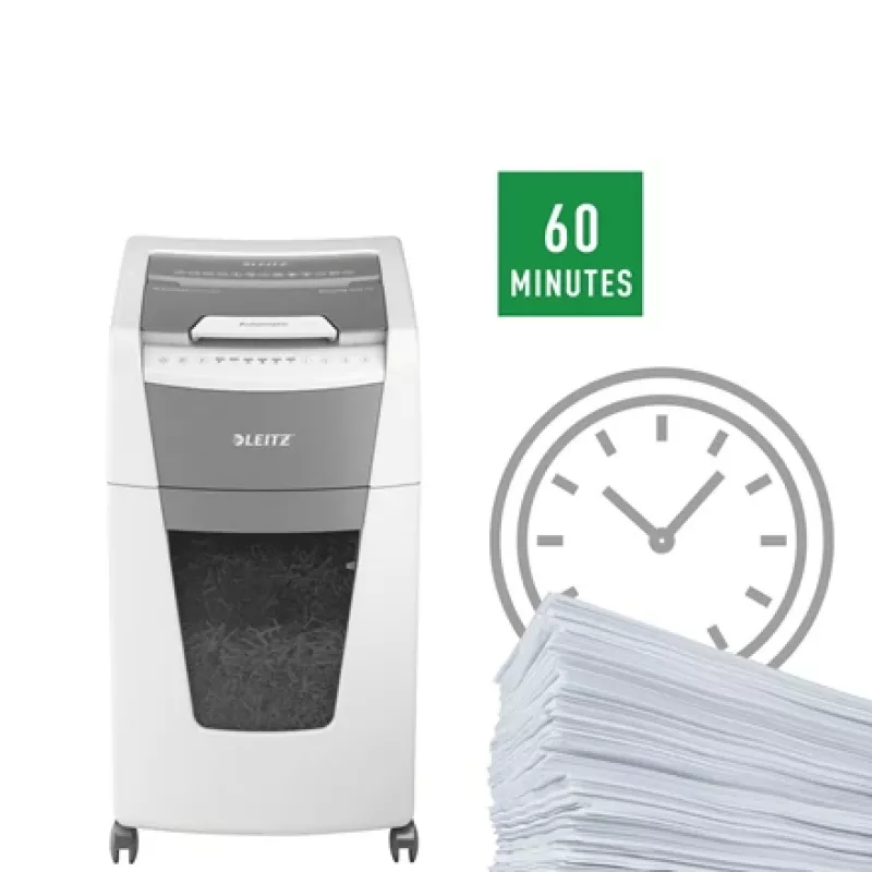 Leitz IQ Autofeed Office 300 Aktenvernichter P5, Mikroschnitt, 22 cm, 2 x 15 mm, 60 L, 700 Blatt, 55 dB