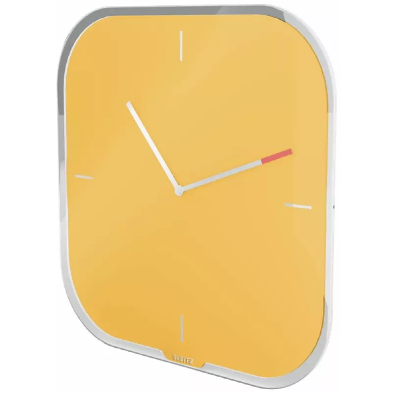 Leitz Cosy Silent Glas-Wanduhr, Quadratisch, Gelb, 300 mm, 300 mm, 40 mm, 1,6 kg