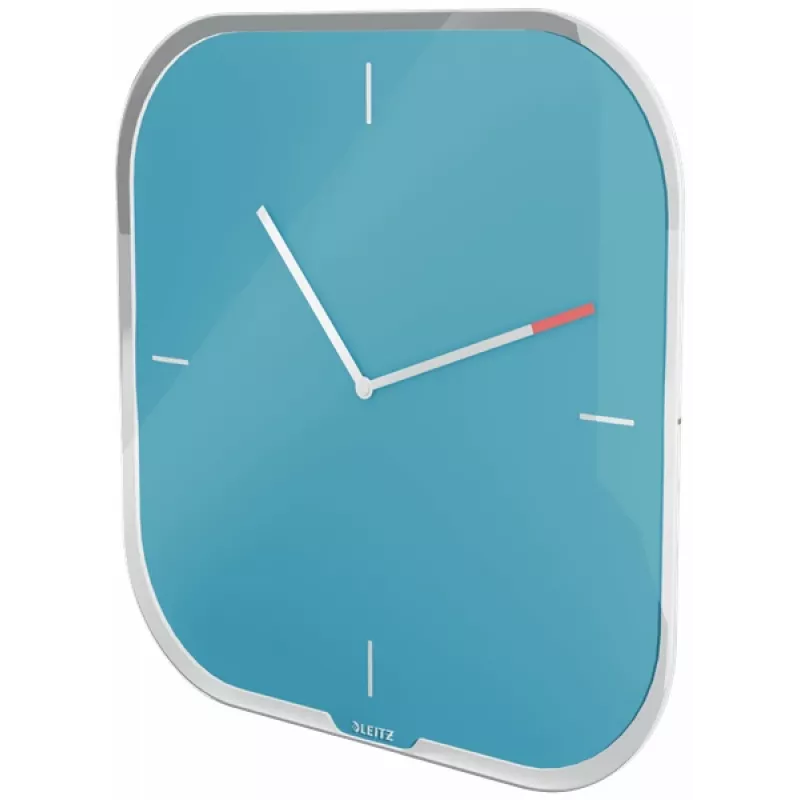 Leitz Cosy Silent Glas-Wanduhr, quadratisch, blau, 300 mm, 300 mm, 40 mm, 1,6 kg