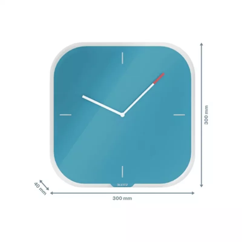 Leitz Cosy Silent Glas-Wanduhr, quadratisch, blau, 300 mm, 300 mm, 40 mm, 1,6 kg