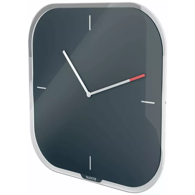 Leitz Cosy Silent Glas-Wanduhr, quadratisch, schwarz, 300 mm, 300 mm, 40 mm, 1,6 kg