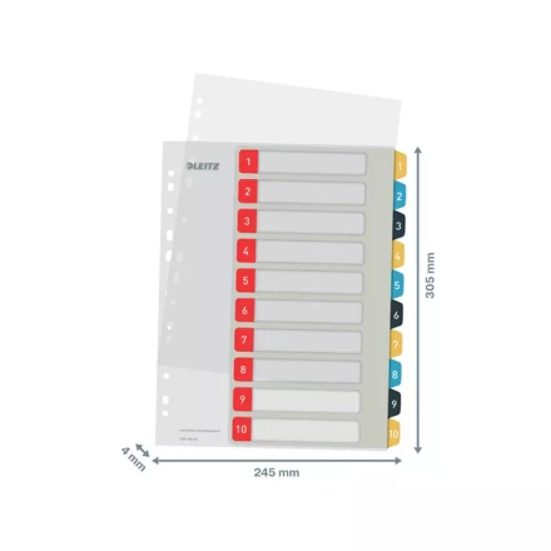 Leitz Cosy 1-10 bedruckbares Register, PP, numerisches Tab-Register, Polypropylen (PP), Hochformat, A4 Maxi, 245 mm, 305 mm