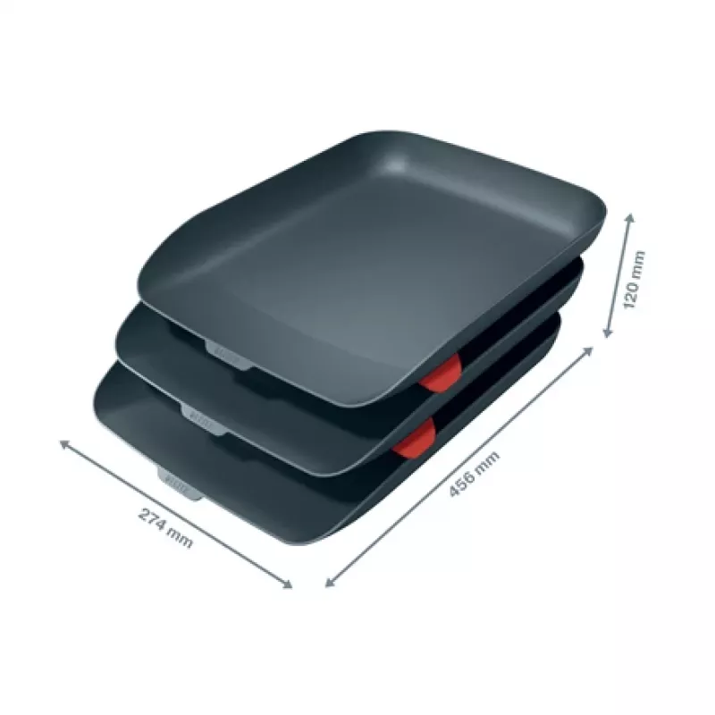 Leitz Cosy Briefablage, Set mit 3 Stück, Polystyrol (PS), Schwarz, A4, A4, 274 mm, 456 mm