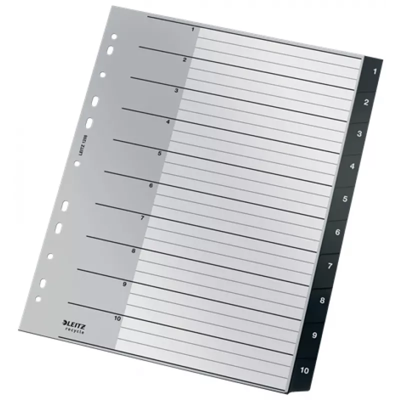 Leitz Recycle Index, PP, extrabreit, numerisches Register, Polypropylen (PP), Schwarz, Weiß, Hochformat, A4 Maxi, 160 g/m²