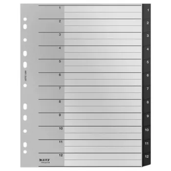 Leitz Recycle Index, PP, extrabreit, numerisches Register, Polypropylen (PP), Schwarz, Weiß, Hochformat, A4 Maxi, 160 g/m²