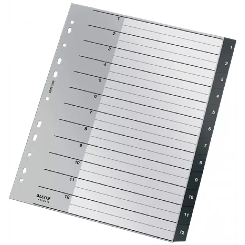 Leitz Recycle Index, PP, extrabreit, numerisches Register, Polypropylen (PP), Schwarz, Weiß, Hochformat, A4 Maxi, 160 g/m²