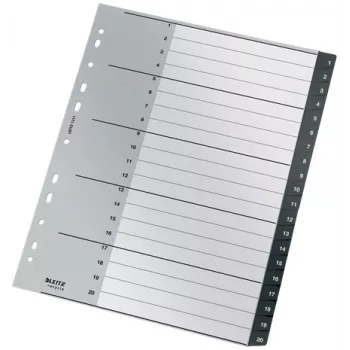 Leitz Recycle Index, PP, extrabreit, numerisches Tab-Register, Polypropylen (PP), Schwarz, Weiß, A4 Maxi, 160 g/m², 238 mm