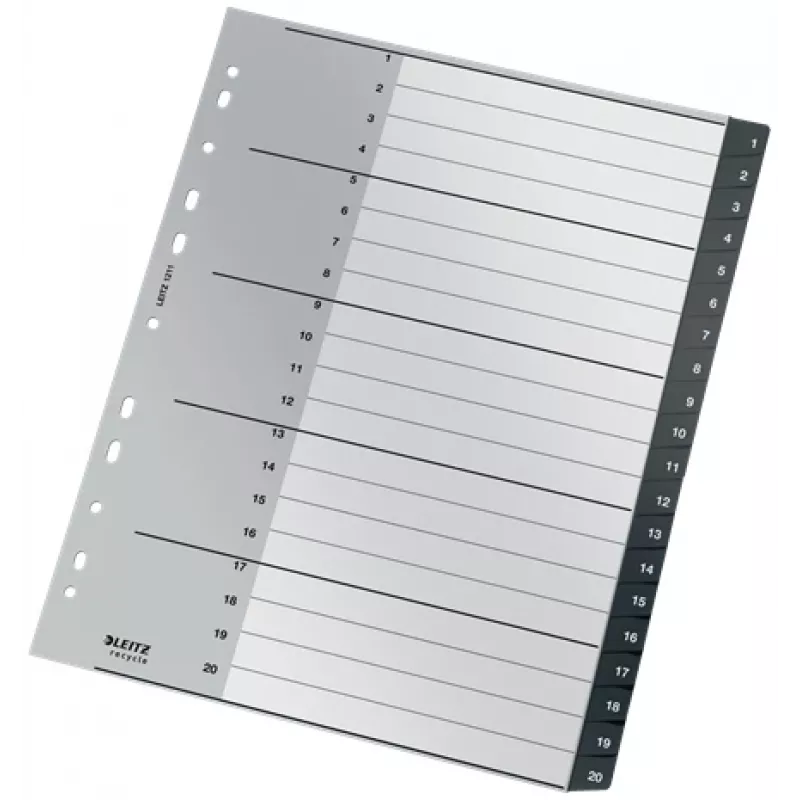 Leitz Recycle Index, PP, extrabreit, numerisches Tab-Register, Polypropylen (PP), Schwarz, Weiß, A4 Maxi, 160 g/m², 238 mm