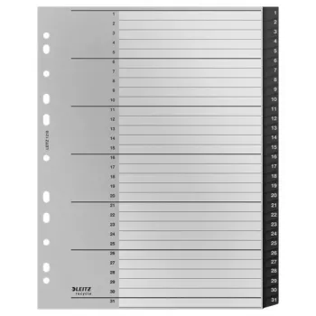 Leitz Recycle Index, PP, extrabreit, numerisches Tab-Register, Polypropylen (PP), Schwarz, Weiß, Hochformat, A4 Maxi, 160 g/m²