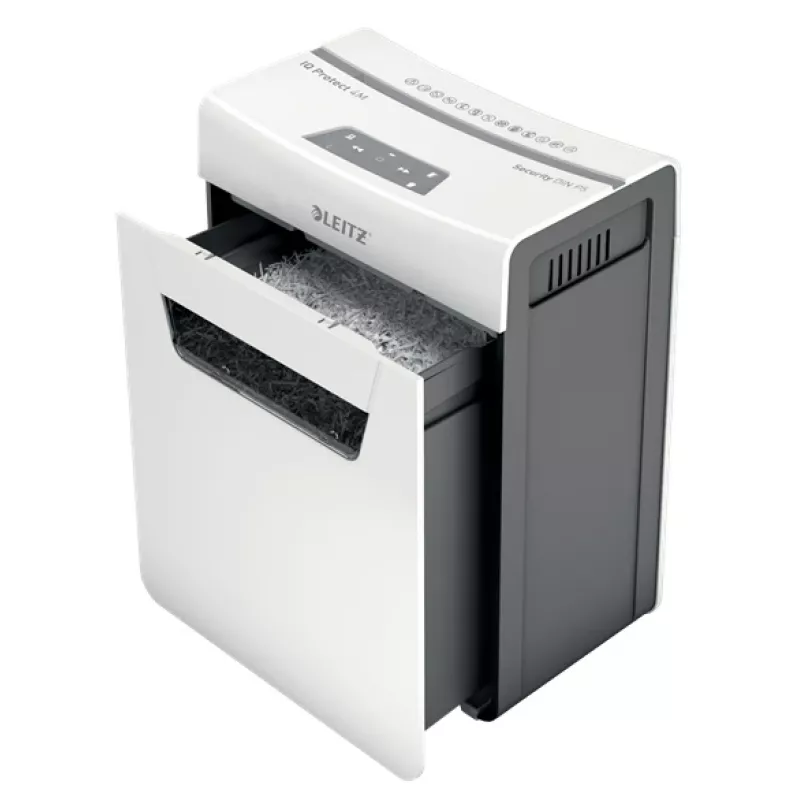 Leitz IQ Protect Premium Papierschredder 4M P5, Mikroschnitt, 2 x 15 mm, 14 L, 150 Blatt, 55 dB, Touch