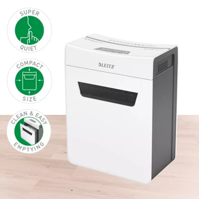 Leitz IQ Protect Premium Papierschredder 4M P5, Mikroschnitt, 2 x 15 mm, 14 L, 150 Blatt, 55 dB, Touch