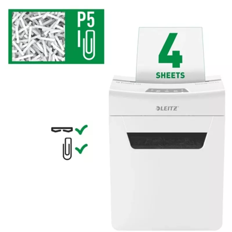 Leitz IQ Protect Premium Papierschredder 4M P5, Mikroschnitt, 2 x 15 mm, 14 L, 150 Blatt, 55 dB, Touch