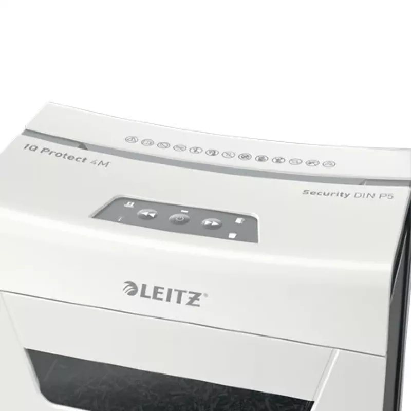 Leitz IQ Protect Premium Papierschredder 4M P5, Mikroschnitt, 2 x 15 mm, 14 L, 150 Blatt, 55 dB, Touch