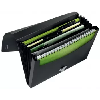 Leitz Recycle Erweiterbare Konzertina-Mappe, Signaturmappe, A4, Polypropylen (PP), Schwarz, Glänzend, 250 Blatt
