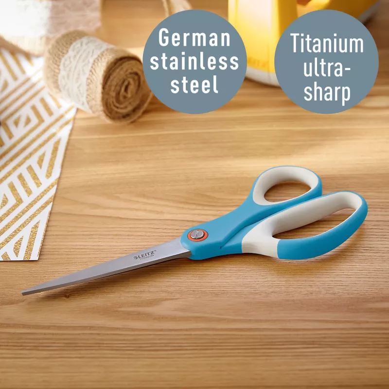 Leitz Cosy Titanium Büroschere 205 mm, Erwachsene, gerader Schnitt, Einzeln, Blau, Edelstahl, Büroschere
