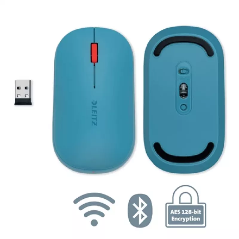 Leitz Cosy Funkmaus, beidhändig, RF Wireless + Bluetooth, 4000 DPI, Blau