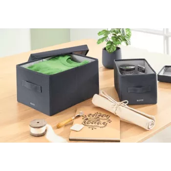 Leitz Stoff-Aufbewahrungsbox mit Deckel, medium, 2er-Packung, Aufbewahrungsbox, Blau, Rechteckig, Stoff, Monochrom, Stoff