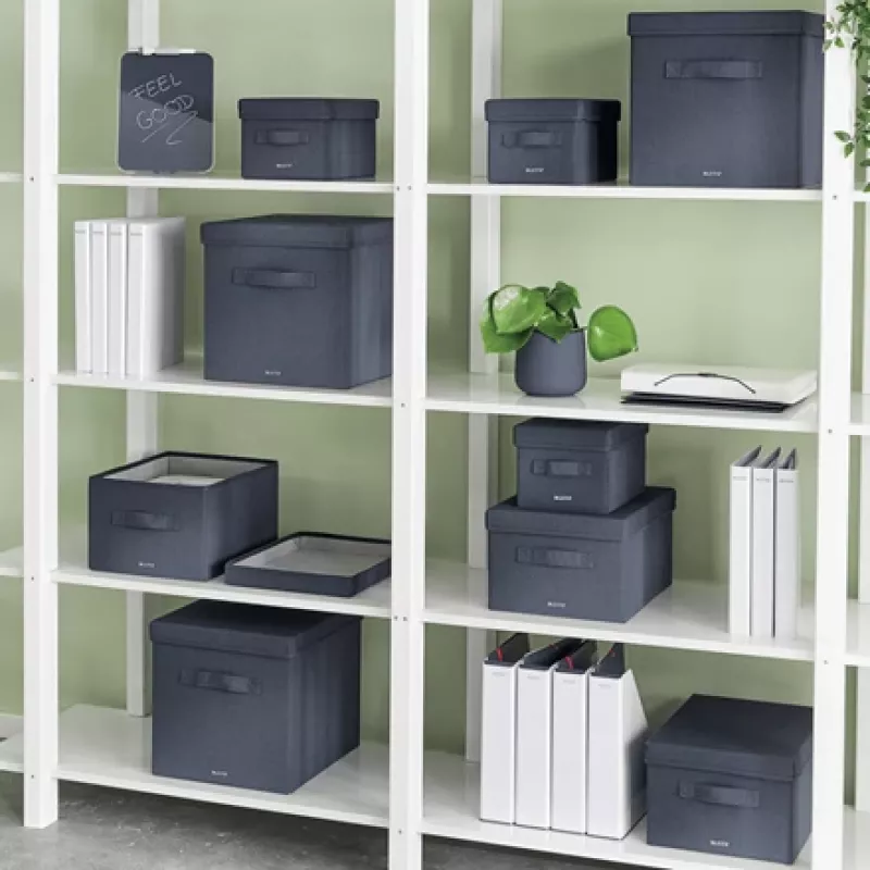 Leitz Stoff-Aufbewahrungsbox mit Deckel, medium, 2er-Packung, Aufbewahrungsbox, Blau, Rechteckig, Stoff, Monochrom, Stoff