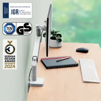 Leitz Ergo platzsparender Einzelmonitorarm, Klemme/Tischdurchführung, 9 kg, 43,2 cm (17 Zoll), 81,3 cm (32 Zoll), 100 x 100 mm, Grau