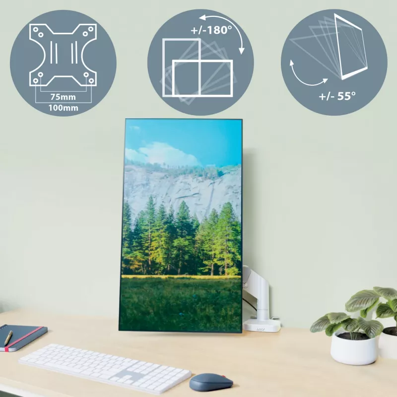 Leitz Ergo platzsparender Einzelmonitorarm, Klemme/Tischdurchführung, 9 kg, 43,2 cm (17 Zoll), 81,3 cm (32 Zoll), 100 x 100 mm, Grau