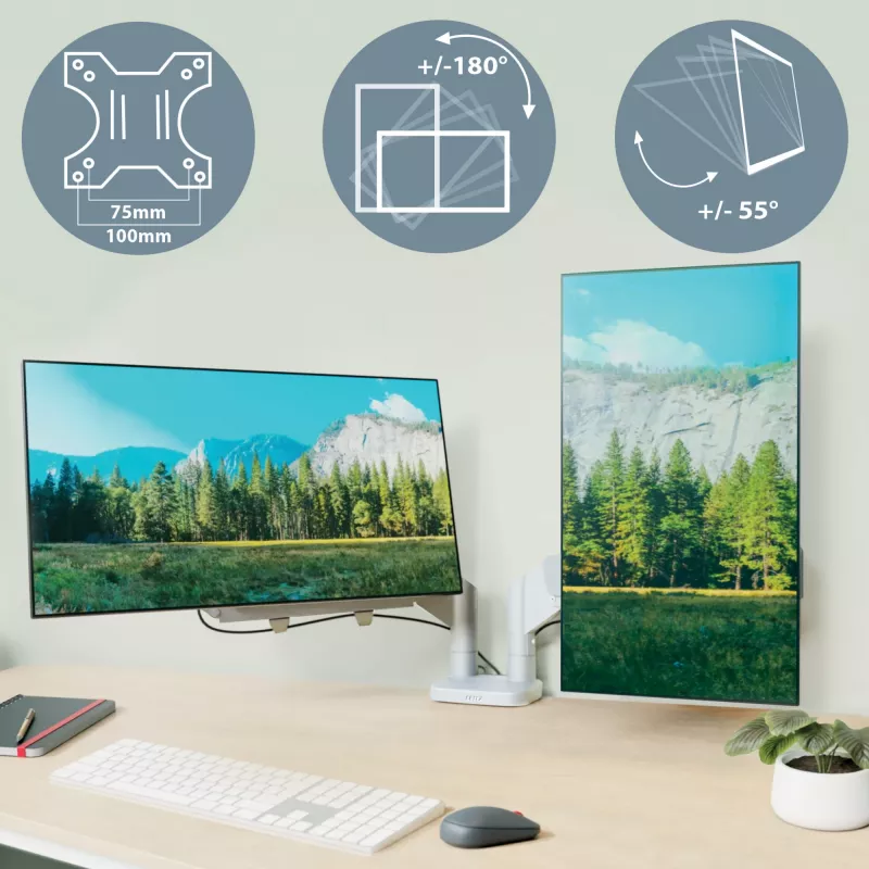 Leitz Ergo Space Saving Dual Monitor Arm, Clamp/Grommet, 18 kg, 43,2 cm (17 Zoll), 81.3 cm (32 Zoll), 100 x 100 mm, Grau